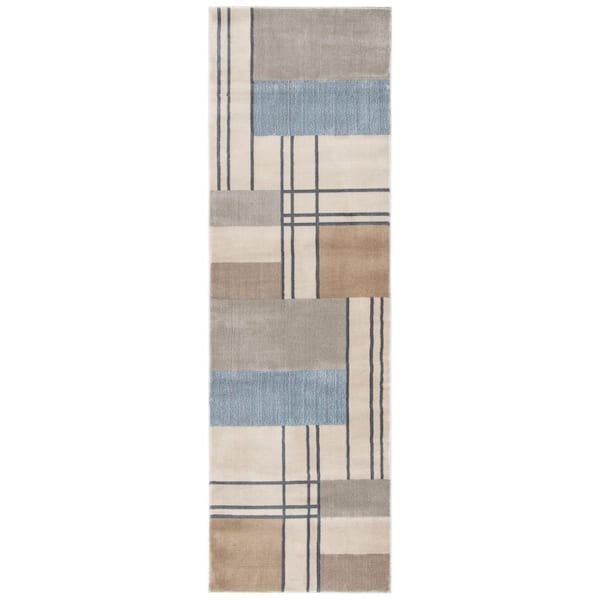 Orwell 2 ft. x 11 ft. Ivory/Taupe Abstract Geometric Runner Rug