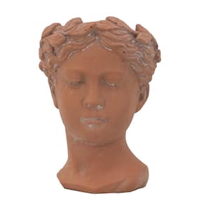 D 6 x 9 in. Brown Cement Visage Head Bust Planter Raised Garden Bed