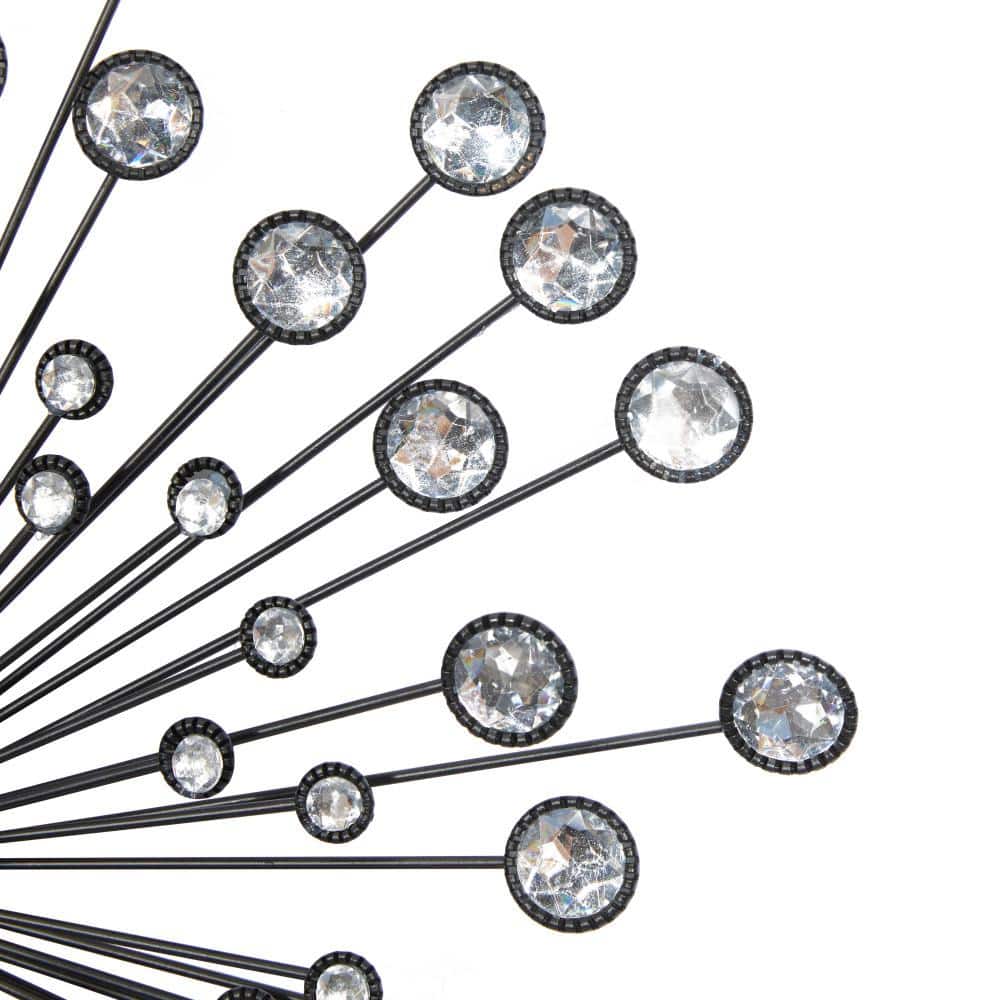 Black Metal Starburst Wall Sculpture Set with Crystal Embellishments