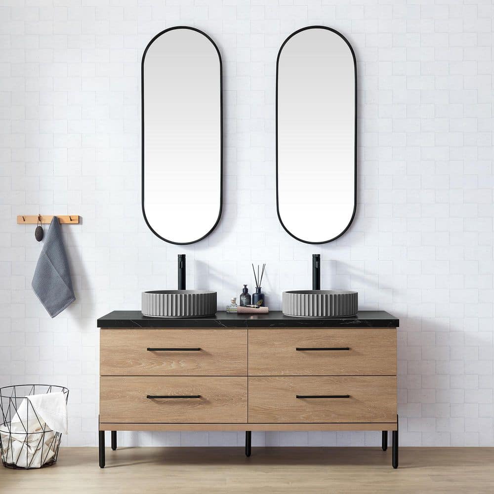 Trento 60 in.W x 21.7 in.D x 34.6 in.H Double Bath Vanity in North American Oak with Black Sintered Stone Top and Mirror price history on PriceWatchPro