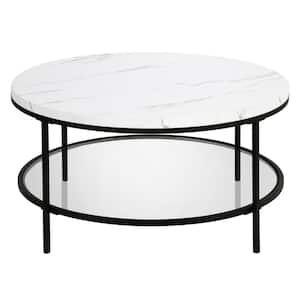 Sivil 36 in. Blackened Bronze Round Faux Marble Coffee Table