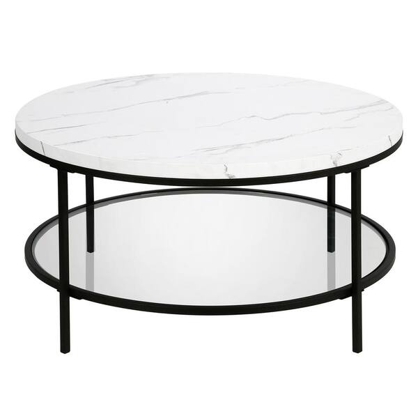 Meyer&Cross Sivil 36 in. Blackened Bronze Round Faux Marble Coffee Table