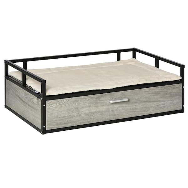 PawHut Elevated Small Grey Wooden Dog Bed, Furniture Style Pet Sofa Couch