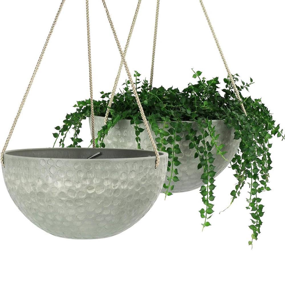 Gray Recyclable Plastic Indoor/Outdoor Hanging Planter Pot (2-Pack)