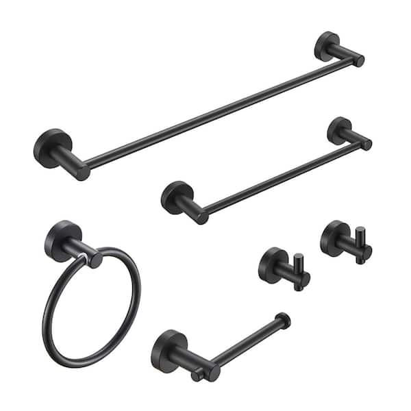 Tenleaf 6-Piece Thicken Space Aluminum Bathroom Hardware Set with Installation Hardware in Black