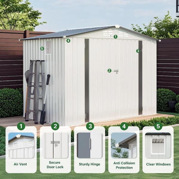 6 ft. W x 8 ft. D White Metal Outdoor Storage Shed with Pitched 6 ft. W x 8 ft. D White Metal Outdoor Storage Shed with Pitched