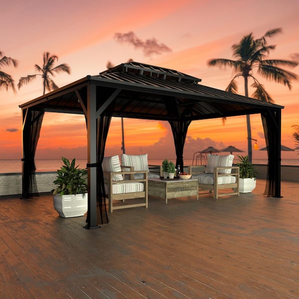 VEIKOUS 14 ft. W x 10 ft. D Metal Hardtop Gazebo with Galvanized