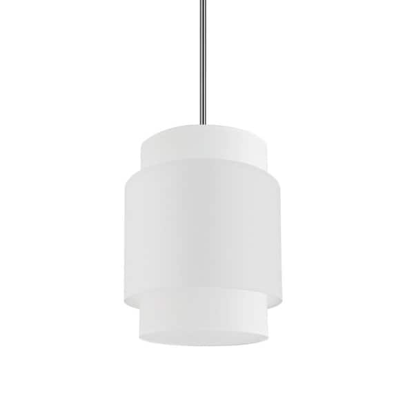 Dainolite Priya 1 Light Polished Chrome Shaded Pendant Light with White Fabric Shade