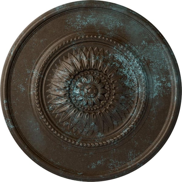 Ekena Millwork 29-3/4" x 1-1/2" Wigan Urethane Ceiling Medallion, Hand-Painted Bronze Blue Patina