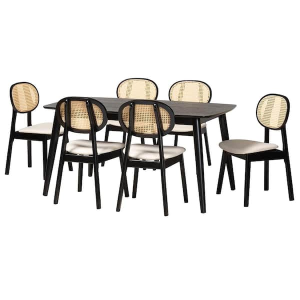 Baxton Studio Darrion 7 Piece Cream and Black Dining Set