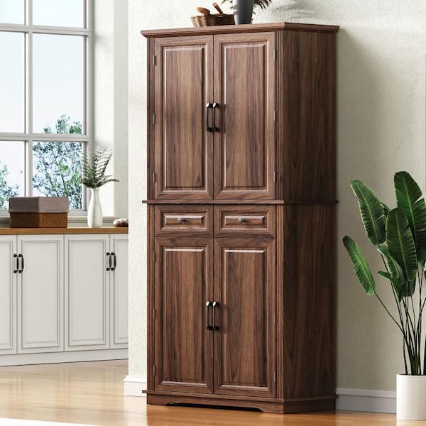 Oasis Brown 31.5 in. W x 15.75 in. D x 71.25 in. H, Embossed Texture Freestanding Kitchen Cabinet
