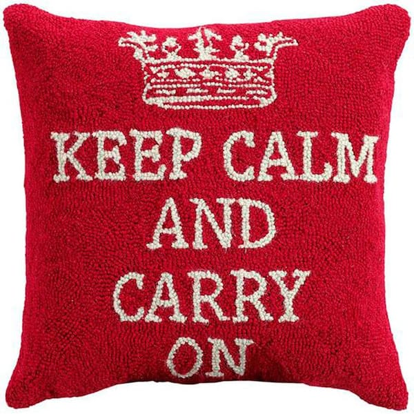 Unbranded Hooked 18 in. Red Square Keep Calm Pillow