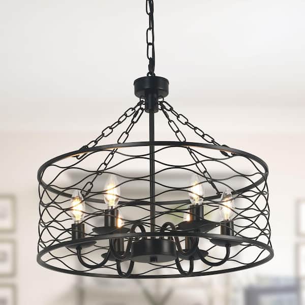 LuminPine 20.3 in. 6-Light Matte Black Pinecone Rustic Elegance Chandelier for Kitchen Island, Dining and Living Rooms