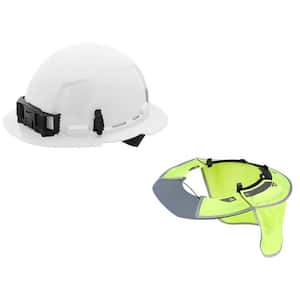 BOLT White Type 1 Class E Full Brim Non Vented Hard Hat with 4-Point Ratcheting Suspension with BOLT Visor and Sunshade