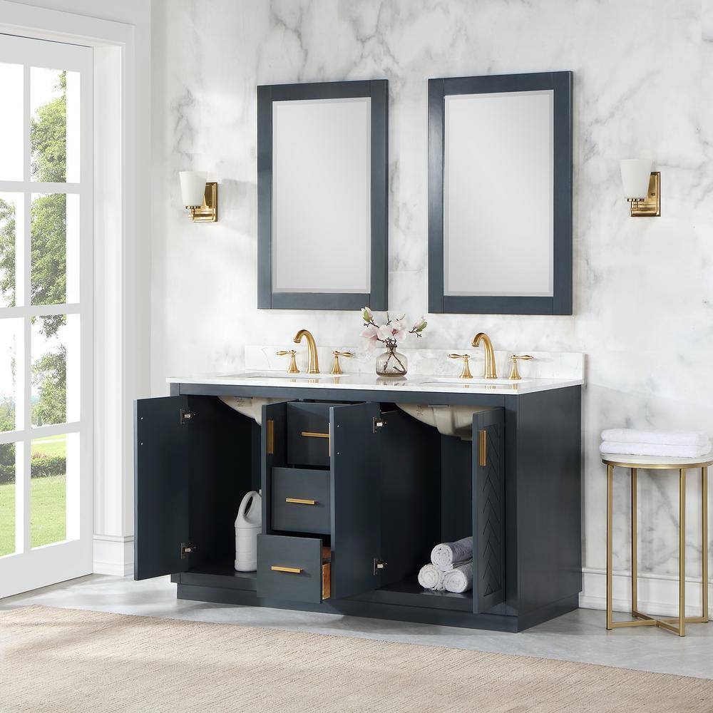 Gazsi 60" Classic Blue Double Bathroom Vanity with Composite Stone Countertop