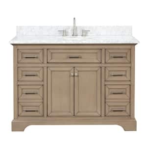 Windlowe 49 in. W x 22 in. D Bath Vanity in Almond Taupe with Carrara Marble Vanity Top in White with White Sink