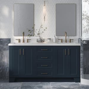 Taylor 67 in. W x 22 in. D x 36 in. H Double Sink Freestanding Bath Vanity in Midnight Blue with Pure White Quartz Top