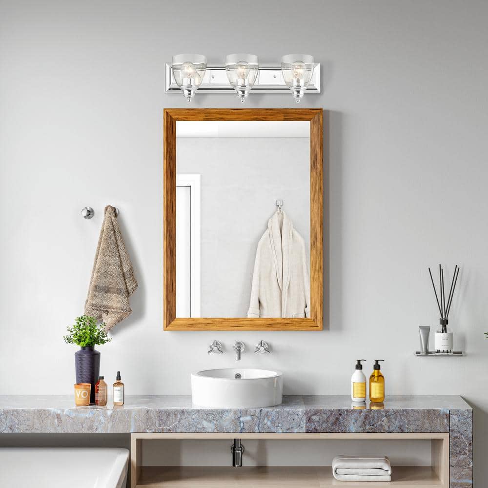 Elegant Polished Chrome 3-Light Vanity Sconce with Hand Blown Glass Shades
