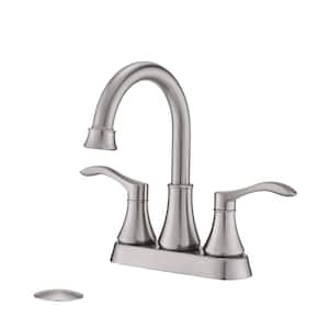 4 in. Centerset 2-Handle 360-Degree Swivel Spout Bathroom Faucet with Drain Kit Included in Brushed Nickel