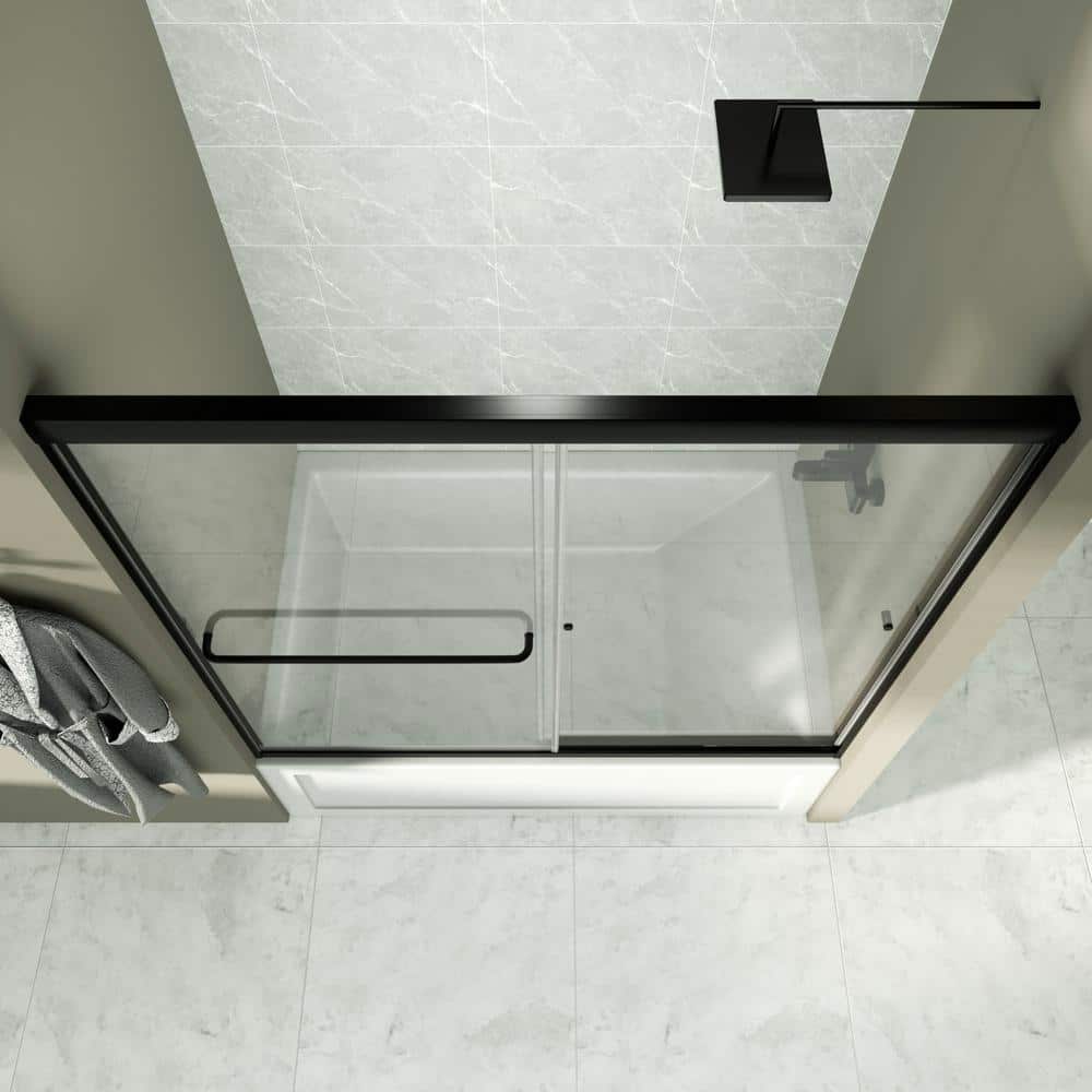 Matte Black Semi-Frameless Sliding Bathtub Door with Clear Glass