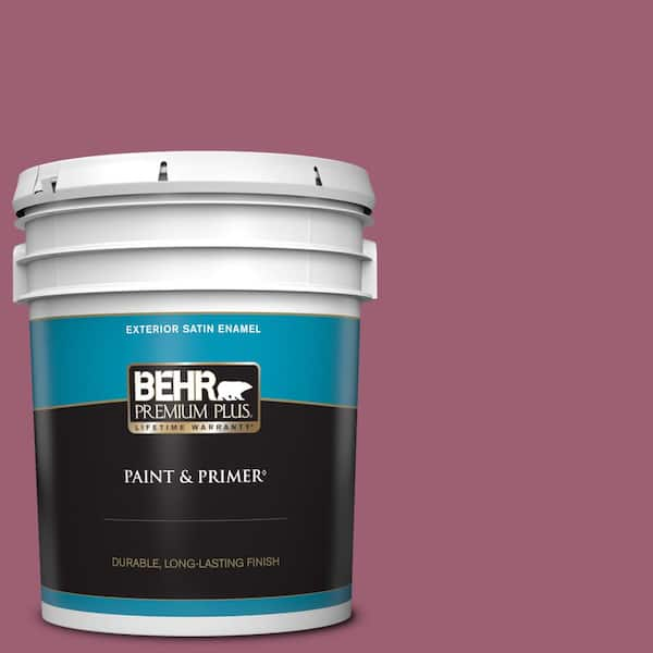 BEHR PREMIUM PLUS 5 gal. #M130-6 Tropical Hibiscus Satin Enamel Exterior Paint & Primer