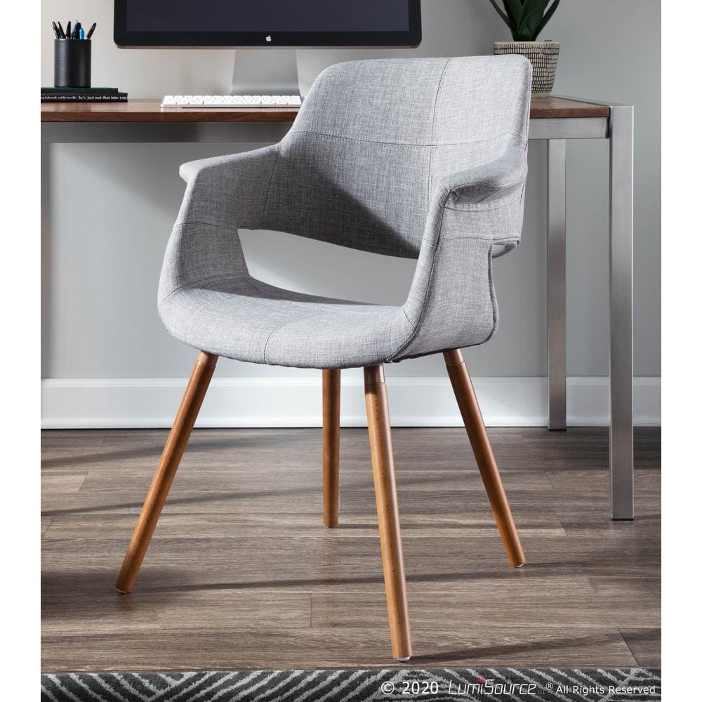 Mid-Century Modern Light Grey Parsons Arm Chair with Walnut Wood Legs