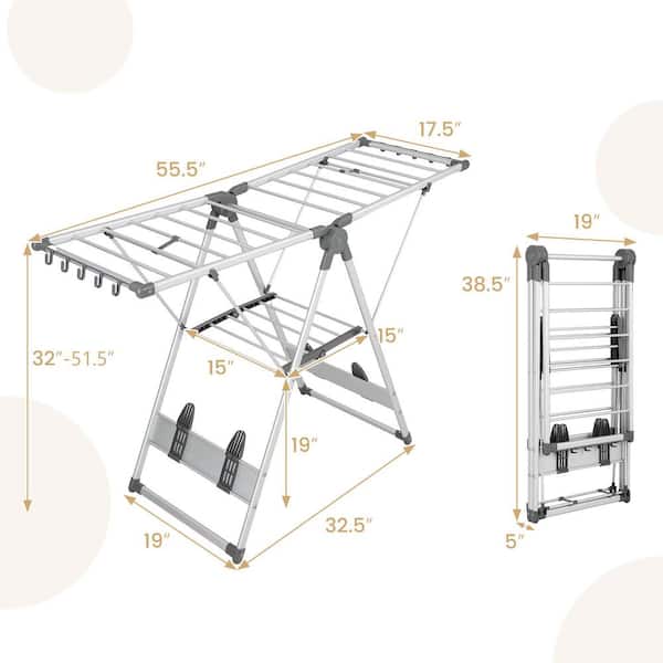 Costway 2-Layer Space-saving Gray Metal Free Standing Drying Rack