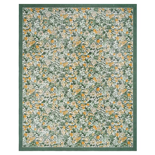 Loveston Floral Chenille Green 8 ft. x 10 ft. Polyester Runner Rug