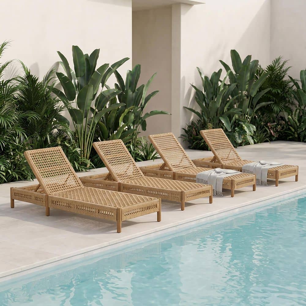 Baqer Light Brown Adjustable Outdoor Chaise Lounge, (Set of 4) price history on PriceWatchPro