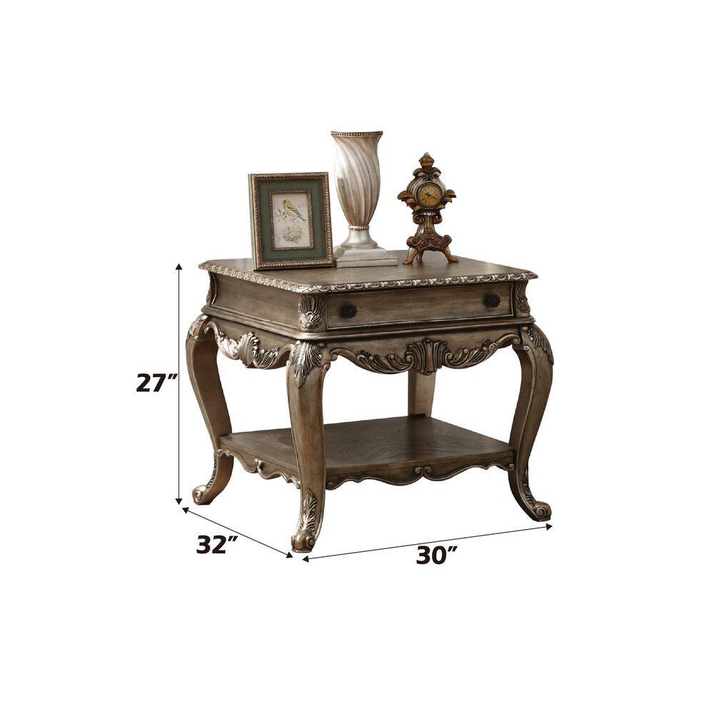 Vintage Oak Wood End Table with Drawer and Shelf