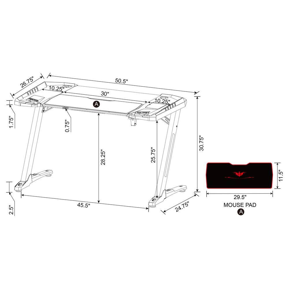 Z-Framed 51" Black Gaming Desk with RGB Lighting and Power Outlets