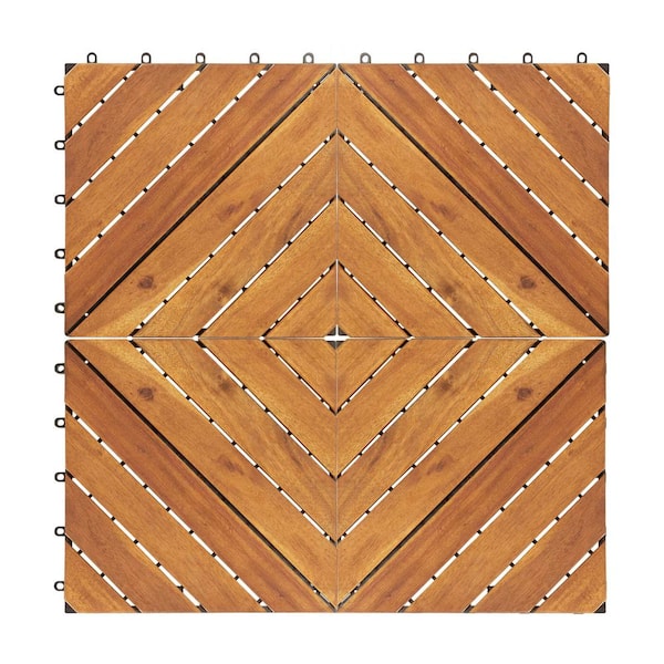 Unbranded 1ft.x 1ft. Interlocking Solid Hardwood Acacia Wood Deck Tile(30-Pack)