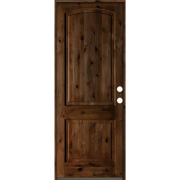 30 in. x 96 in. Rustic Knotty Alder Arch Top Provincial Stain Left-Hand Inswing Wood Single Prehung Front Door
