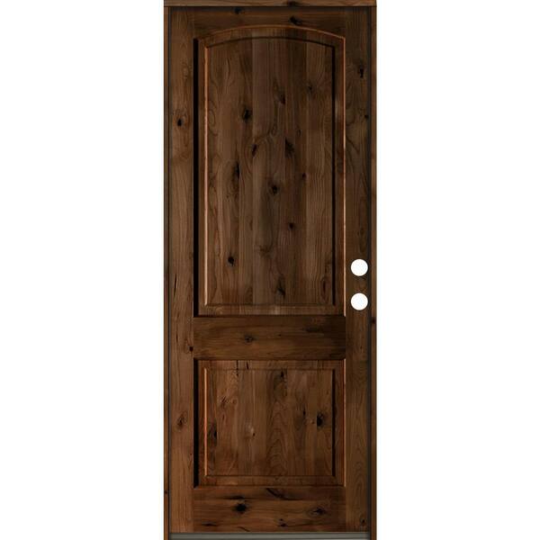 Krosswood Doors 32 in. x 96 in. Rustic Knotty Alder Arch Top Provincial Stain Left-Hand Inswing Wood Single Prehung Front Door