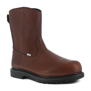 Men's Hauler 10 in. Wellington Work Boot - Comp Toe - Brown Size 10(M) with Flex-Met Internal Met Guard and Side Zipper