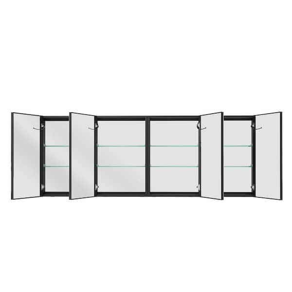 80 in. W x 30 in. H Large Rectangular Black Aluminum Surface Mount LED Bathroom Medicine Cabinet with Mirror and Lights