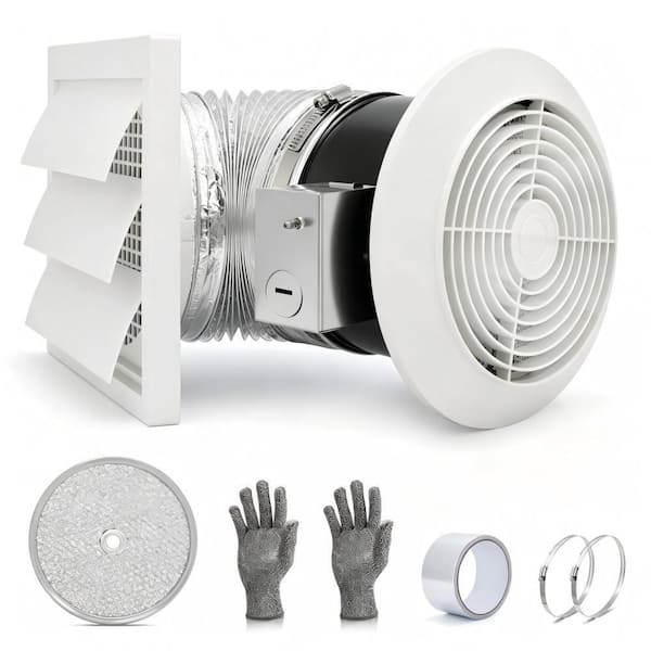 6 in. 1 Speed High Velocity White Indoor Wall Mount Exhaust Fan, 80 CFM Low Noise, for Bathroom Kitchen Ventilation