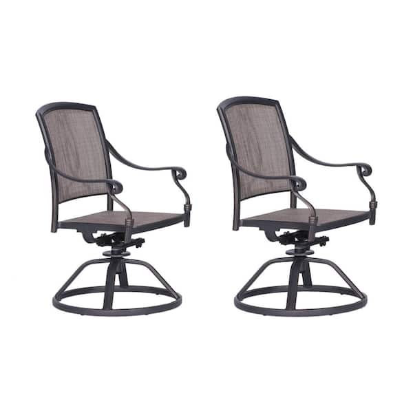 Mondawe Dark Bronze Aluminum Frame Outdoor Sling Swivel Rocker Chair for Garden Gazebo (Set of 2)