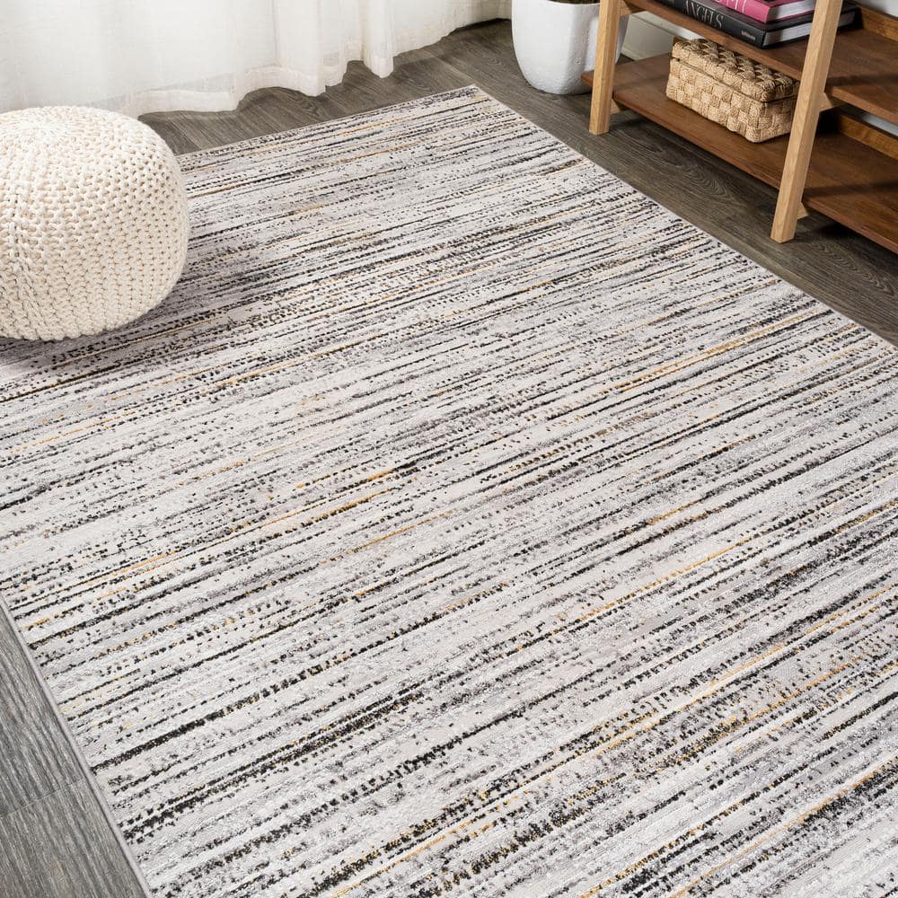 Reversible Gray Stripe Synthetic 8' x 10' Easy-Care Area Rug