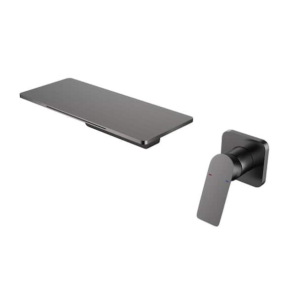Aosspy Single Handle Widespread Wall Mounted Bathroom Faucet with Shelf Function in Gun Grey