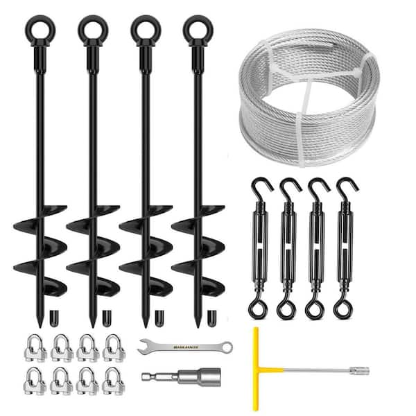 4 Pieces 18 in. Fully Welded Ground Anchors Shed Anchor Kit with 1/8 in. Galvanized Cable Heavy Duty Earth Anchors Screw