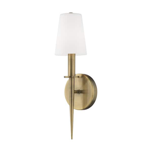 AVIANCE LIGHTING Shillingford 4.25 in. 1 Light Antique Brass ADA Wall Sconce with Satin Opal White Glass