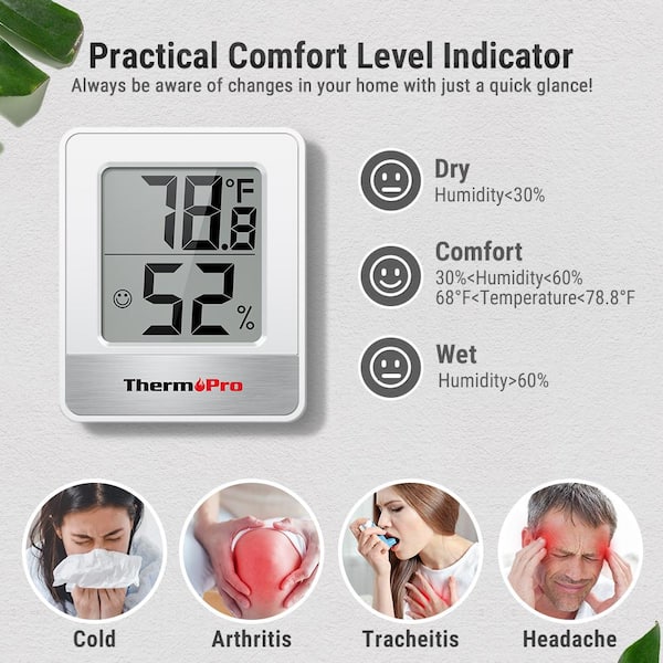 ThermoPro TP49 Digital Hygrometer Indoor Thermometer Humidity Meter Room  Thermometer with Temperature and Humidity Monitor Mini Hygrometer  Thermometer