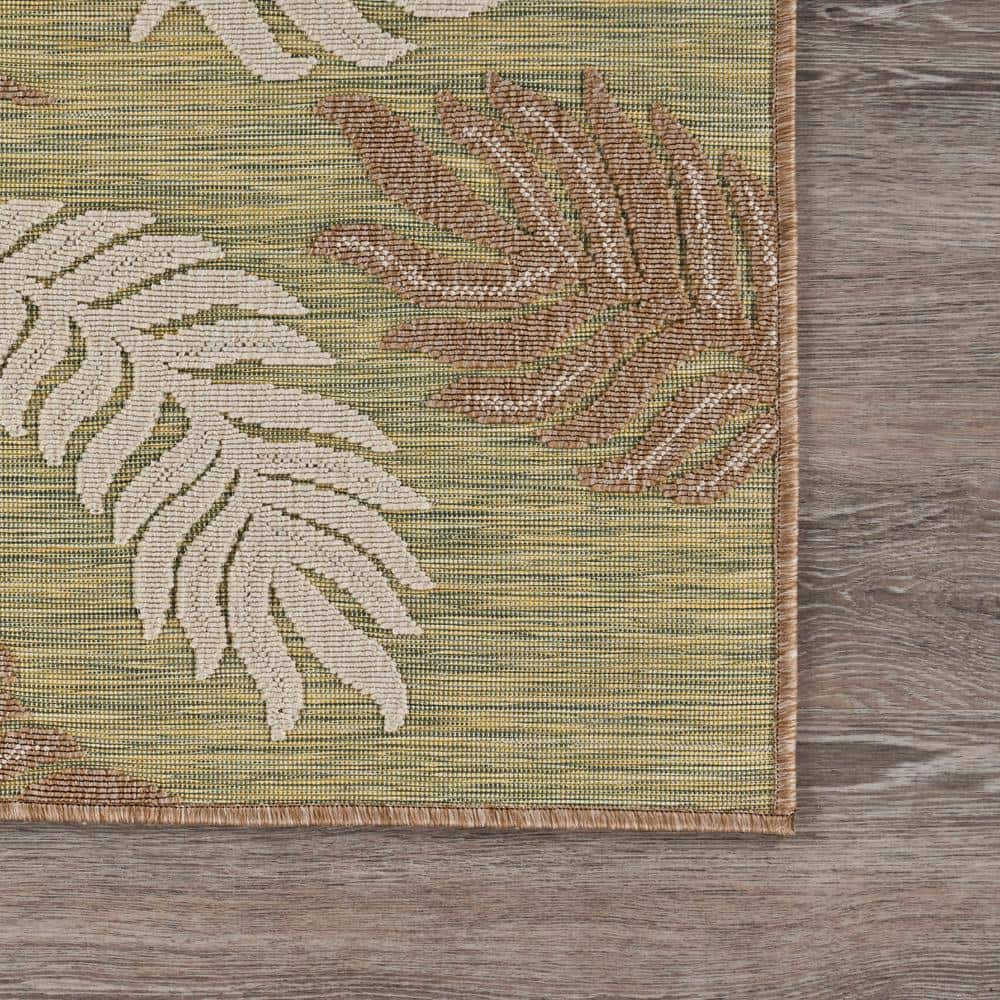Clove Green and Beige Synthetic Palm Fronds 8' x 10' Area Rug