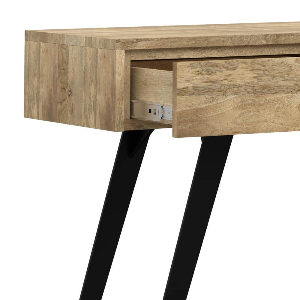 Natural Mango Wood and Metal Console Table with Storage