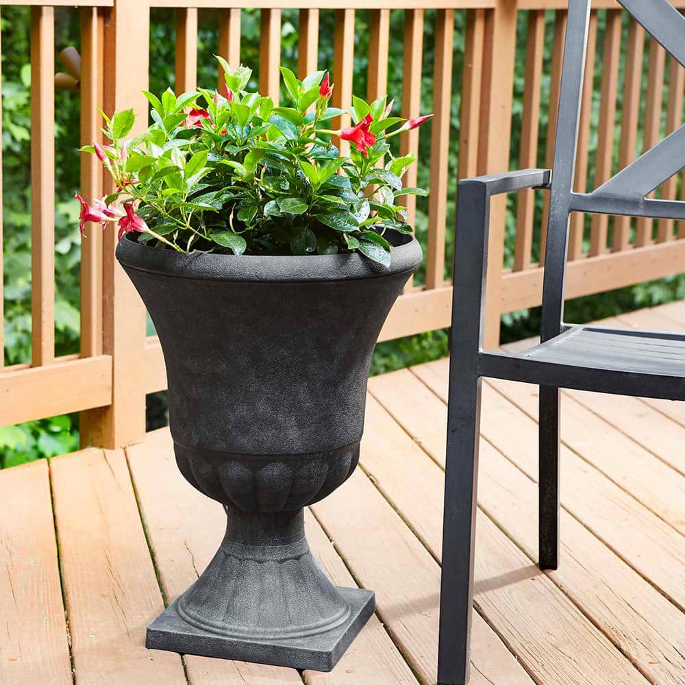 Winston 16 Inch Black Resin Outdoor Urn Planter
