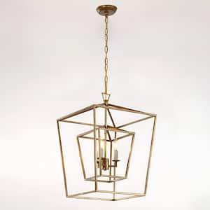 Ishah 4-Light Matte Rustic Gold Square Cage Chandelier for Living Room with No Bulbs Included