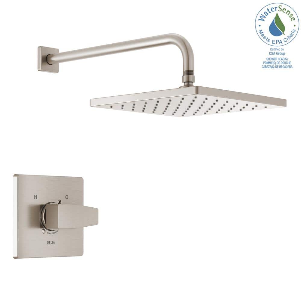 Spotshield Brushed Nickel Square Rainfall Shower Head Set