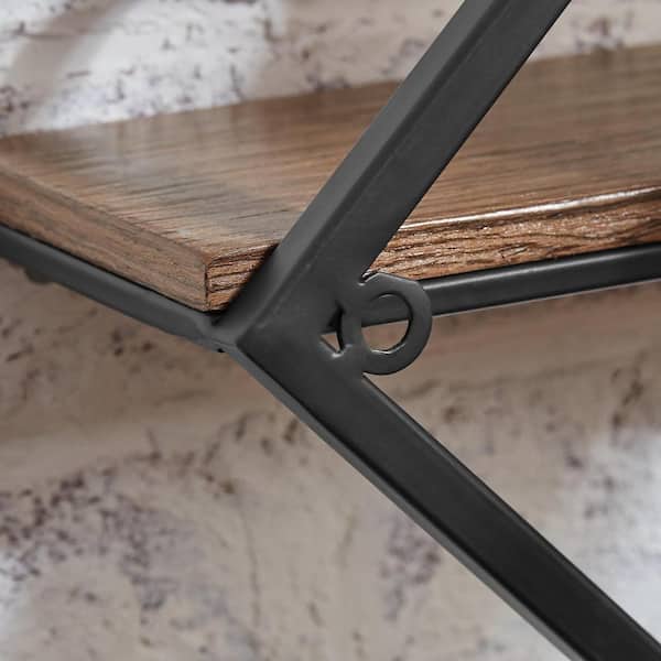 15 in. H x 15 in. W x 4 in. D Wood and Black Metal Wall-Mount Diamond Floating Shelf (Set of 2)