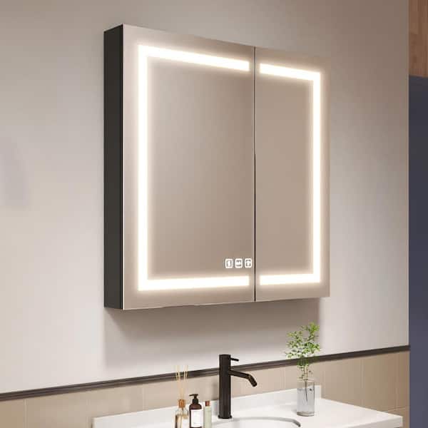 waterpar 36 in. W x 36 in. H Surface Mount Medicine Cabinet/Rectangular Black Aluminum Recessed Medicine Cabinet with LED Mirror
